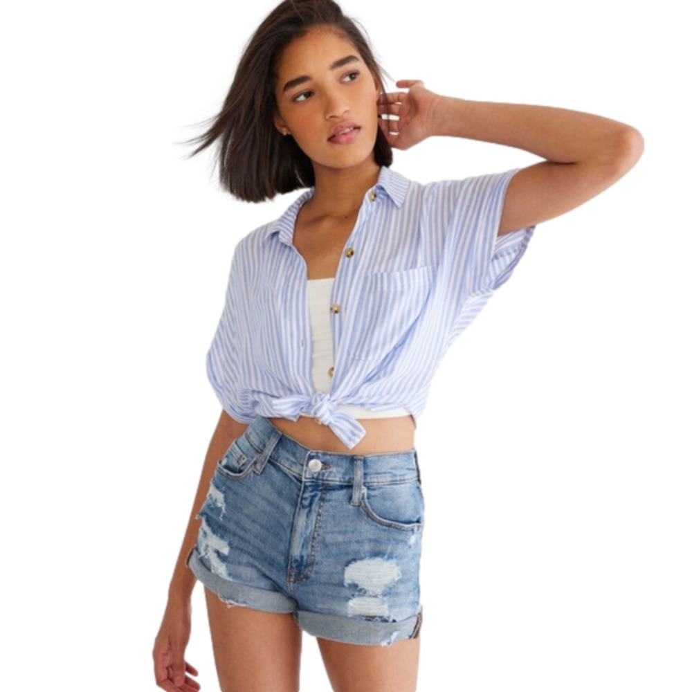 AERO mom shorts 3.5” non stretch light denim distressing NWT size 16
